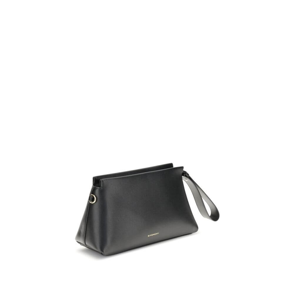 Givenchy Black Calf Leather Bos Taurus Clutch Bag with gold signature and zipper closure, featuring a leather strap.