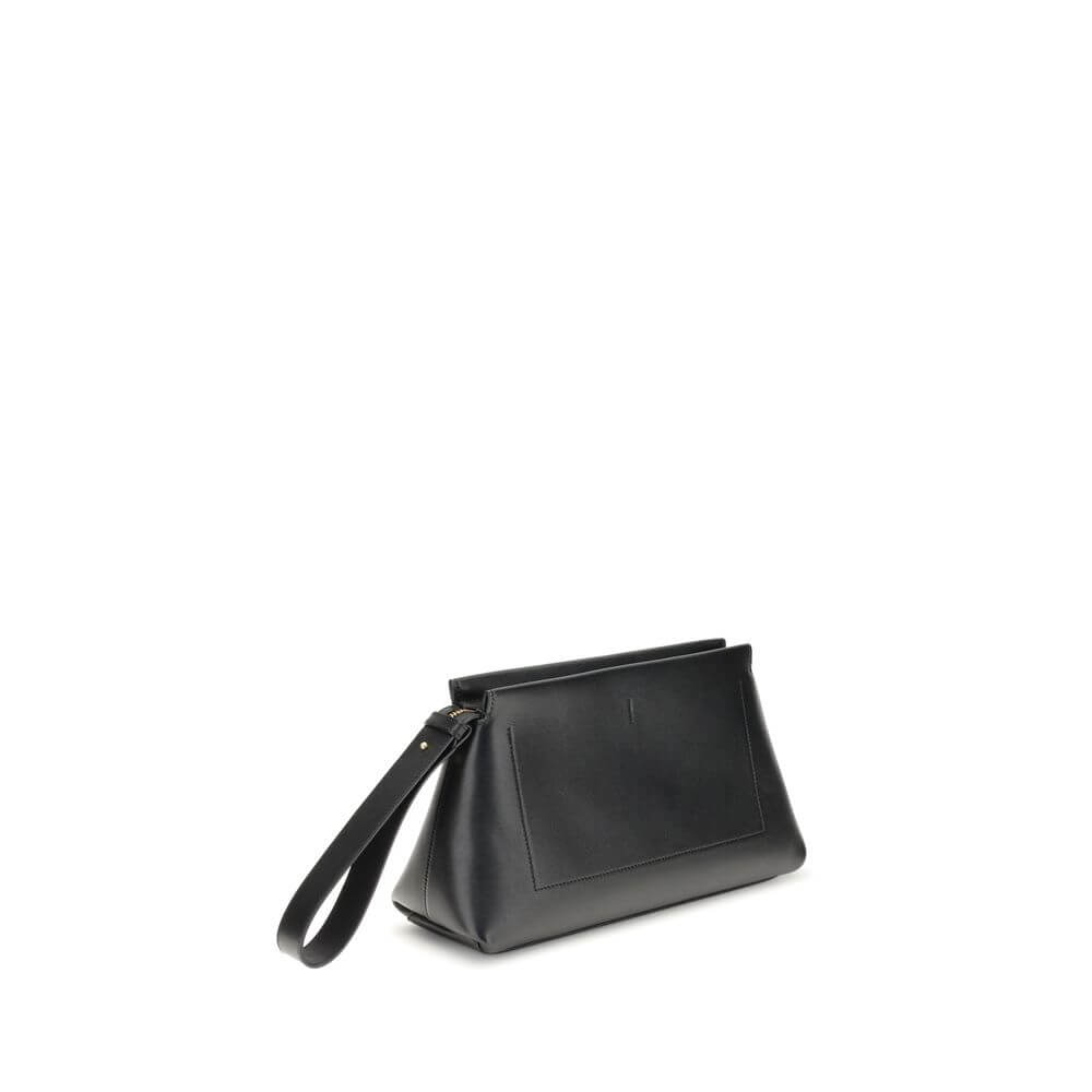 Givenchy Black Calf Leather Bos Taurus Clutch Bag with gold-tone details and strap, showcasing side view for AW25 collection.