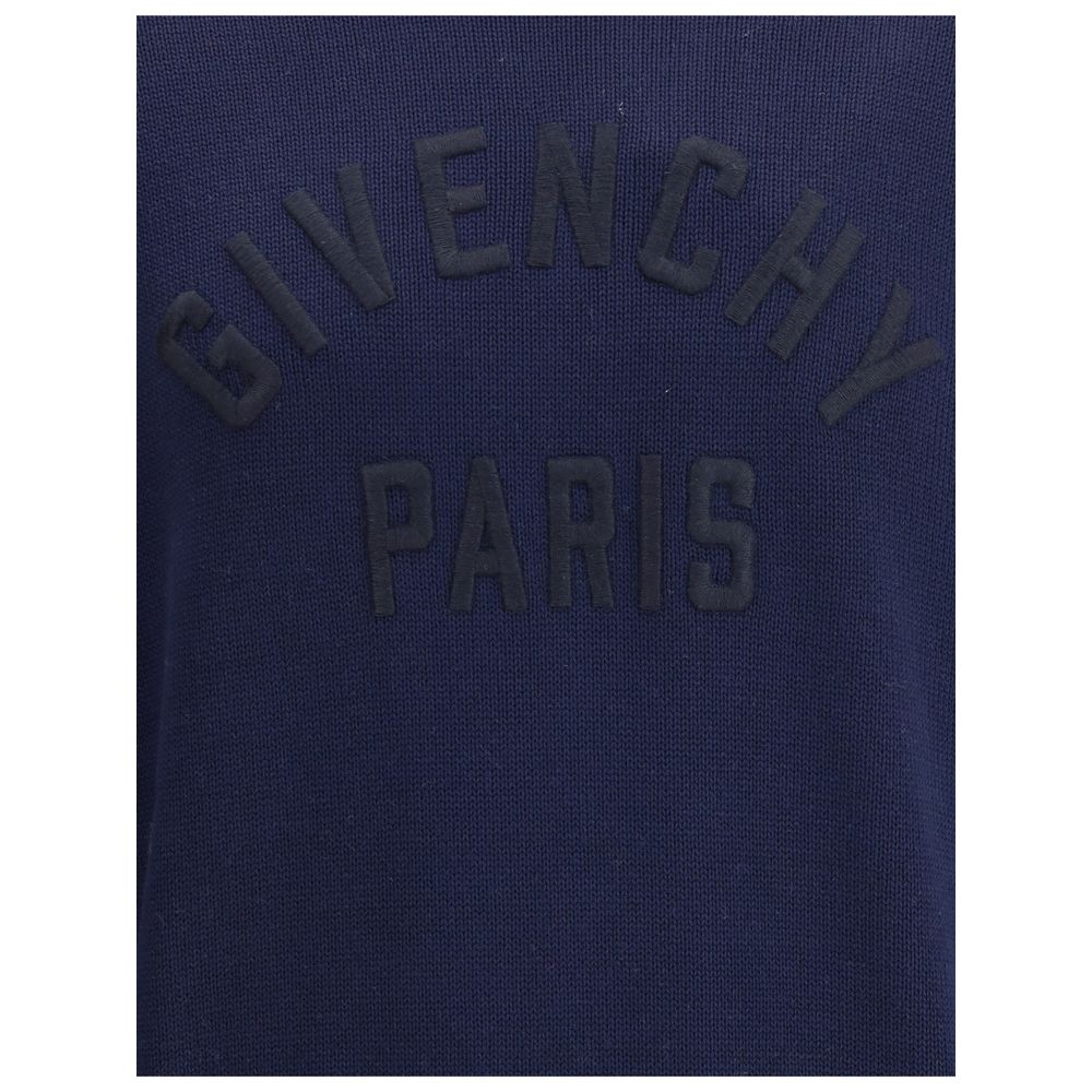 Givenchy Blue Cotton Sweatshirt with embroidered black logo on front, featuring ribbed hem and cuffs for a comfortable fit, AW25 collection