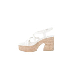 Guess Beige Leather High Heel with cork-effect platform and thin straps, featuring a wide heel and double adjustable buckles.