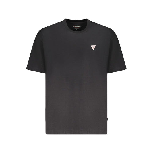 Guess Jeans Black Cotton Men T-Shirt with logo appliqué, organic material, oversized style
