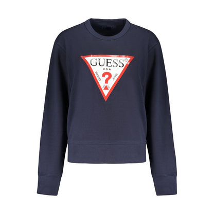 Guess Jeans Blue Cotton Women Sweater with bold print and iconic logo, perfect for chic style enthusiasts. Made of cotton and polyester.