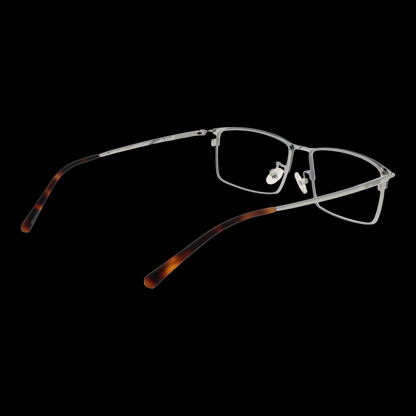 HARLEY-DAVIDSON MOD. HD50051 56011 gent eyeglasses in silver frame with tortoise temples on black background