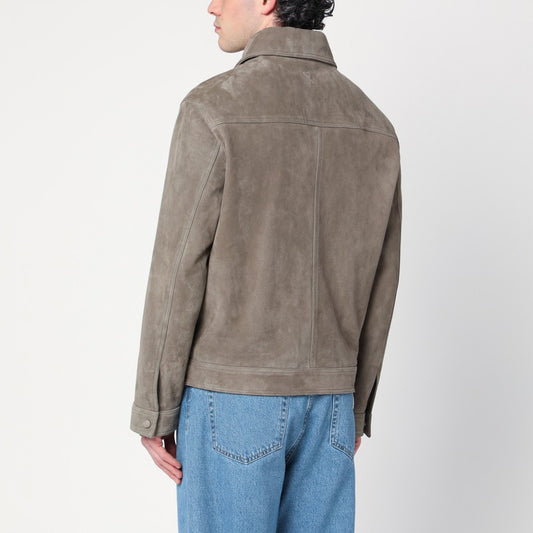 Ami Paris Gray suede zip-up jacket HJK143LH0054/Q_AMI-0952_323