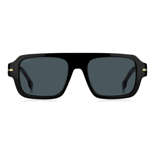 HUGO BOSS MOD. BOSS 1595_S gent sunglasses, front view with black frame and dark lenses.