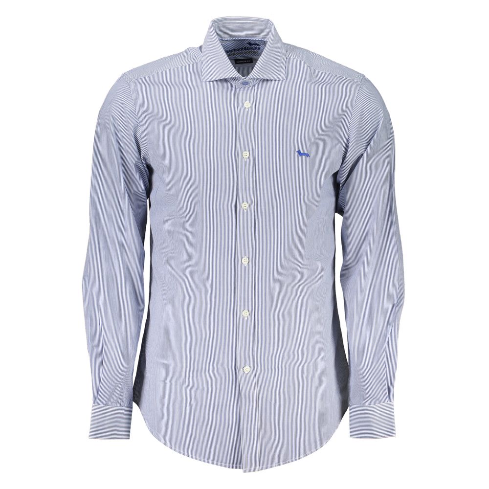 Harmont & Blaine Elegant Blue Organic Cotton Shirt with French collar and contrasting elements, perfect for refined gentleman style.