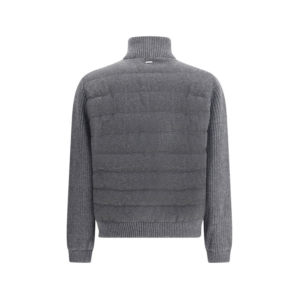 Back view of Herno Gray Wool Bomber with ribbed sleeves and collar, showing soft wool melange pattern, ideal for a refined casual look.