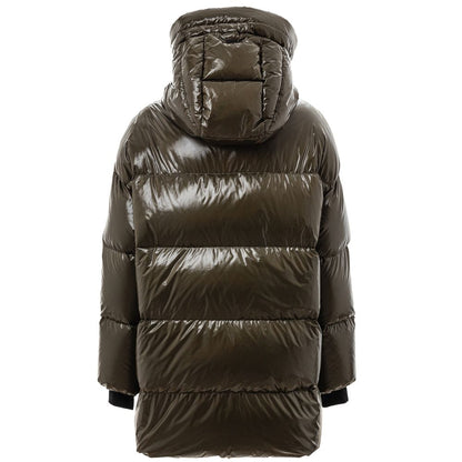 Herno Green Polyamide Parka, dark green hooded padded jacket with zipper closure and side pockets, winter wear.
