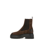 Hogan Pre 50mm elastic-panel leather boots with brown platform sole and slip-on style featuring elastic side panels.
