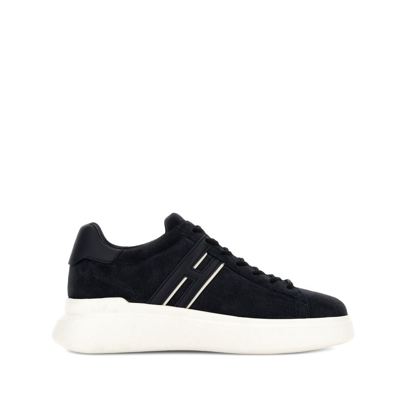 Hogan Pre Hogan H580 black white leather sneakers with lace-up fastening and logo side panels