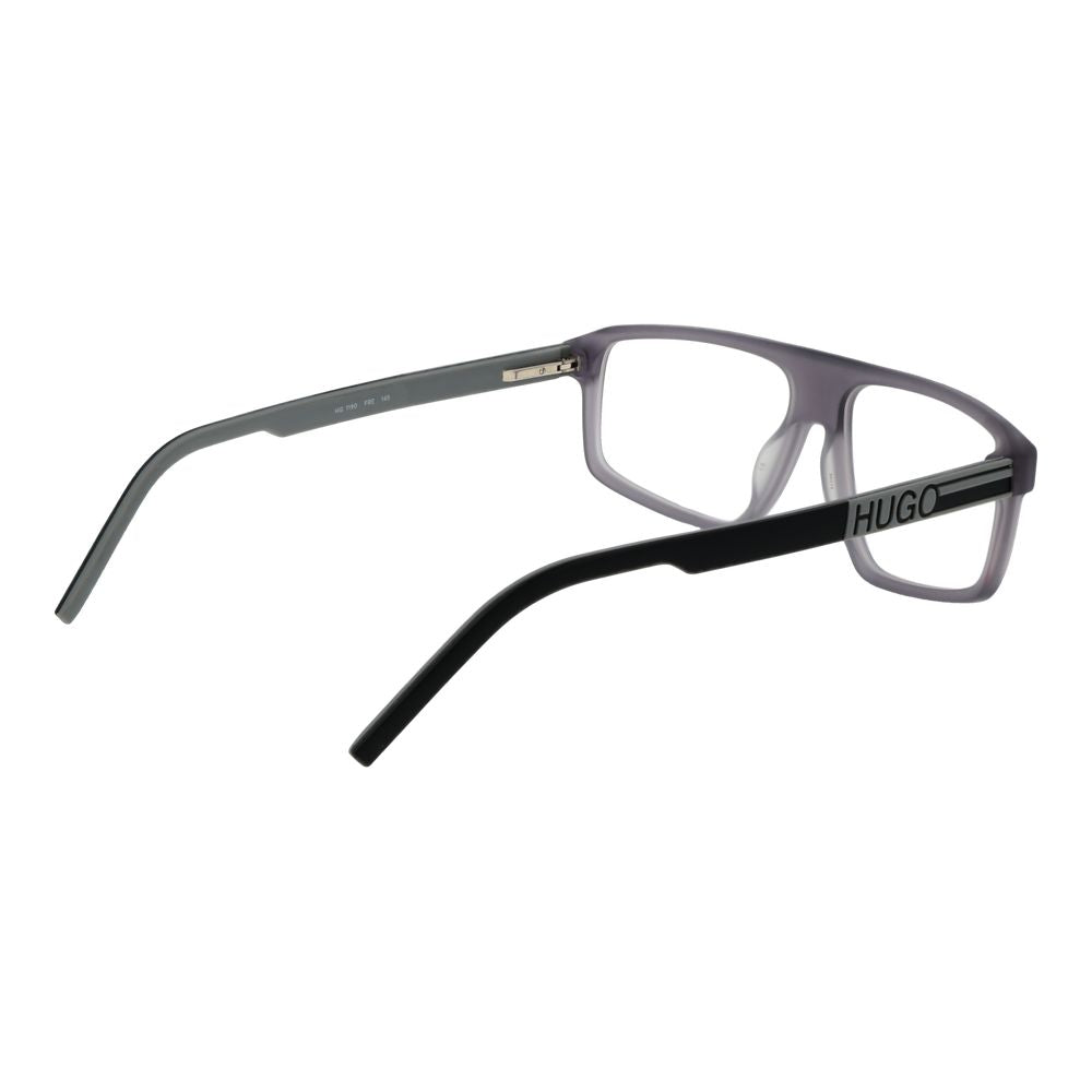 Hugo Boss Gray Acetate Glasses (Frames) for men, rectangle style with full-rim and spring hinge, model view from side.