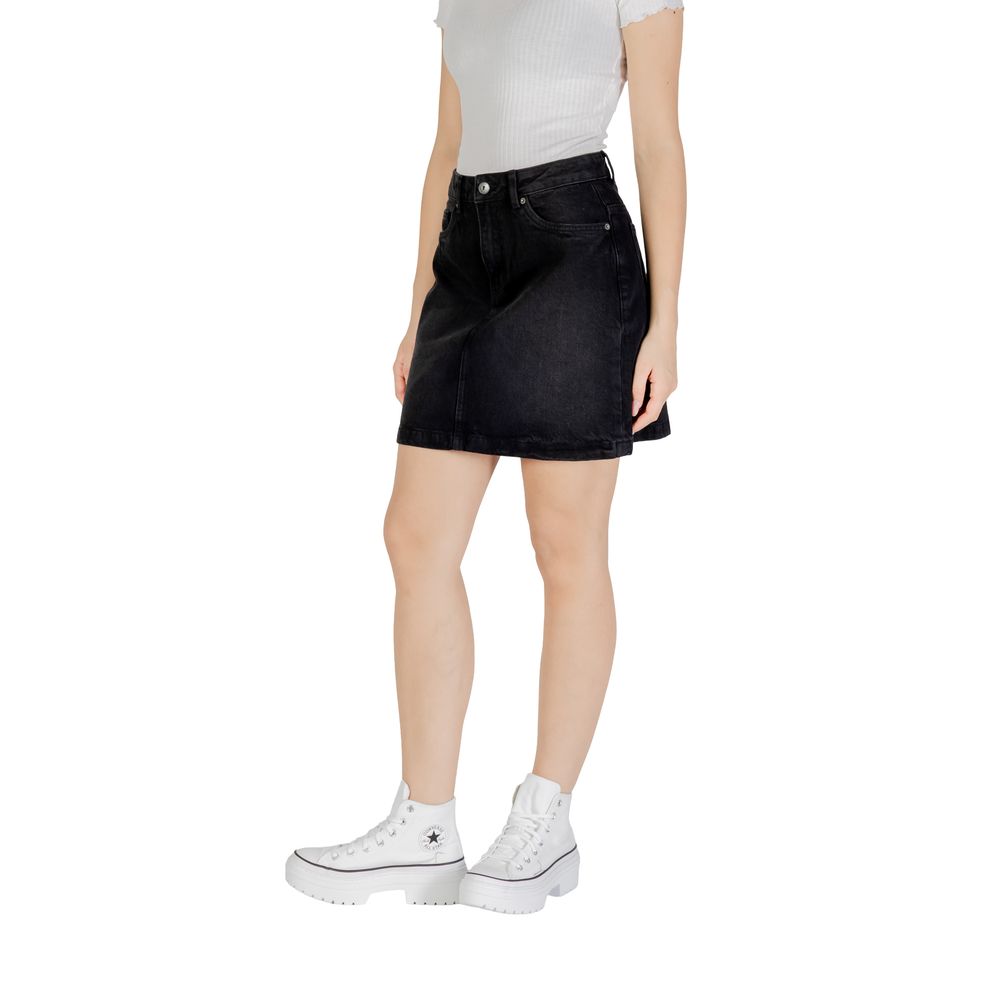 ICHI Black Cotton Mini Skirt