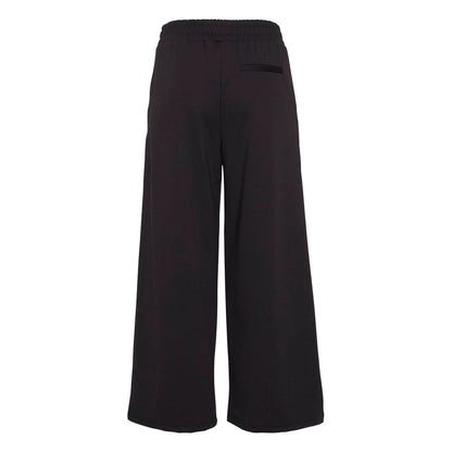 ICHI Black Recycled Polyester Flared Pants with back view showcasing bootcut and flared design.