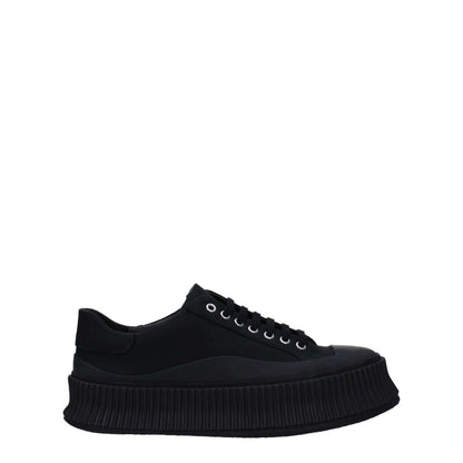 Jil Sander Black Fabric Platform Sneakers with round toe, lace-up closure, and 4 cm rubber sole for a casual style.