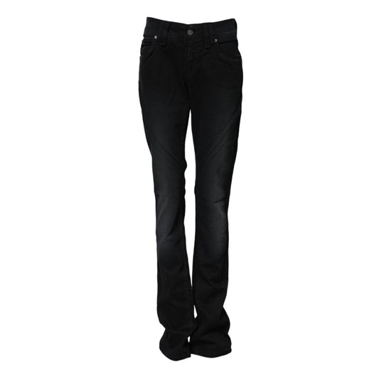John Galliano Black Cotton Mid Waist Tapered Denim Jeans