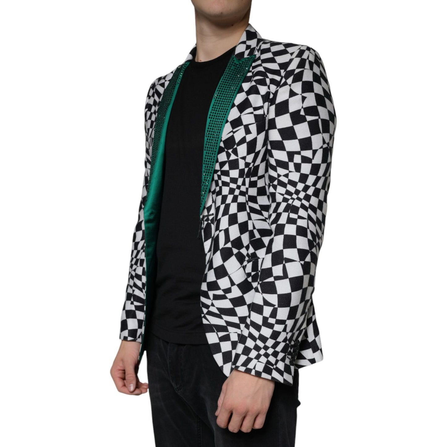 John Richmond Black White Checkered Crystal Single Breasted Blazer JKT41236-48