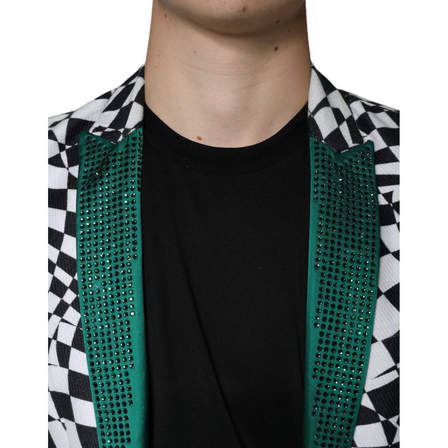 John Richmond Black White Checkered Crystal Single Breasted Blazer JKT41236-48