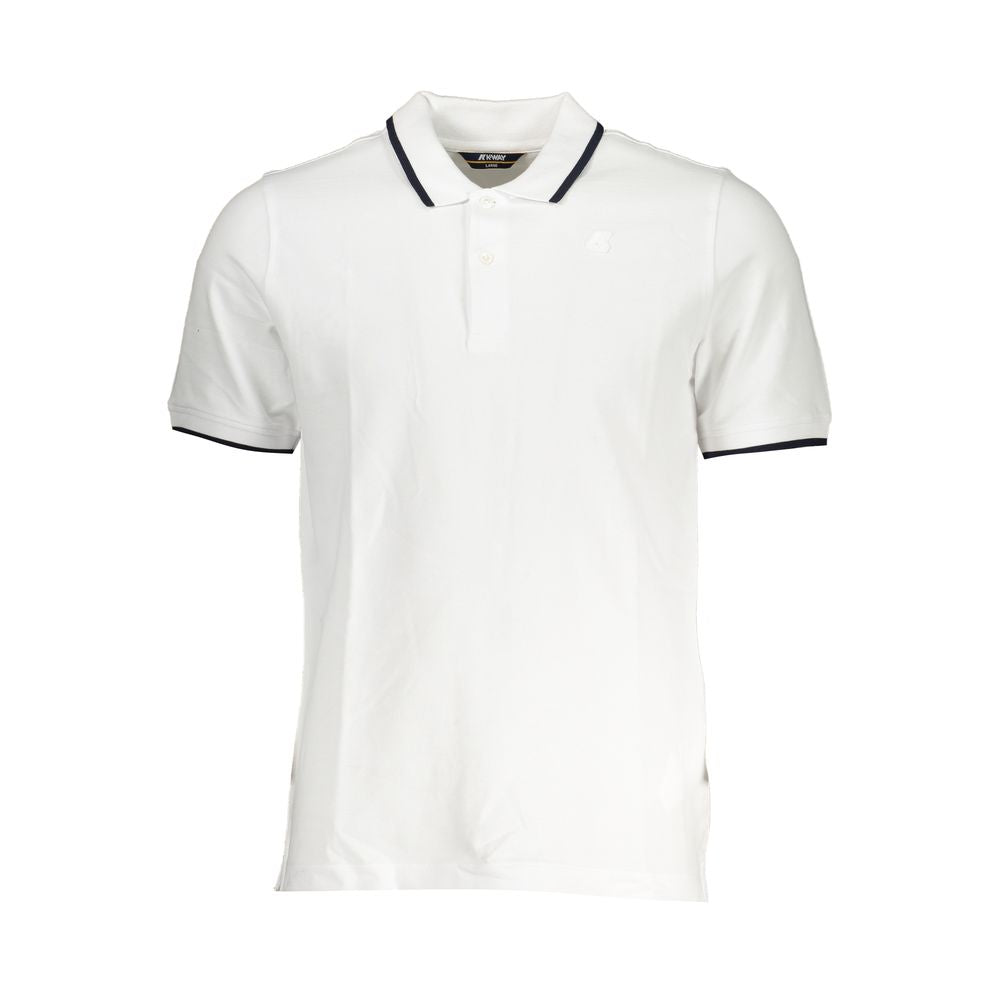 K-WAY White Cotton Polo Shirt with short sleeves, two buttons, contrast details, and logo application.