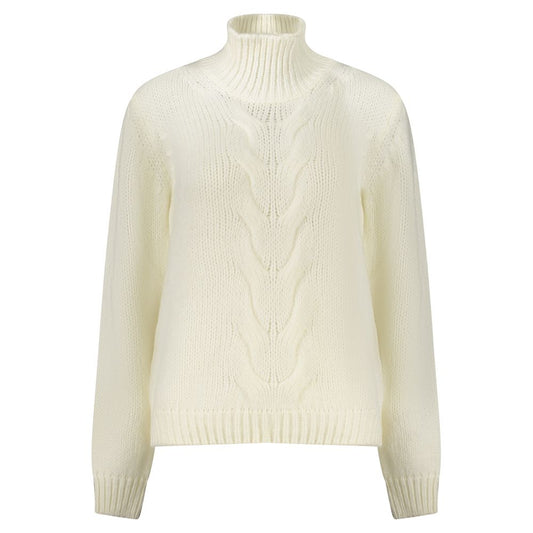 K-WAY White Wool Sweater - Long sleeve, high neck design with contrast details and logo.