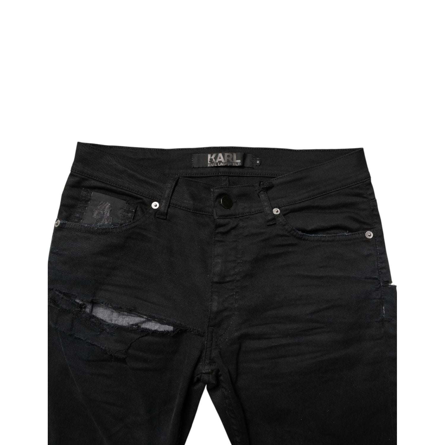 Karl Lagerfeld Black Tattered Men Skinny Denim Trouser Jeans