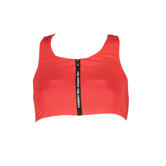 Karl Lagerfeld Red Elastane Swimwear sporty top with front zip and logo print, featuring contrasting details and lined interior.