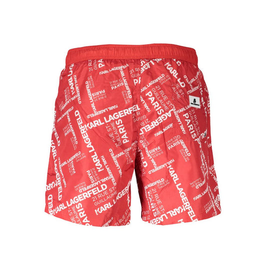 Karl Lagerfeld Red Polyester Swimwear medium swim boxer with 2 pockets, 1 back pocket, slip inside, laces, logo design.