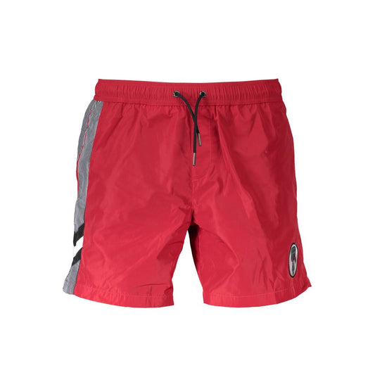 Karl Lagerfeld Red Polyester Swimwear with logo, medium swim boxer, featuring two side pockets and one back pocket.