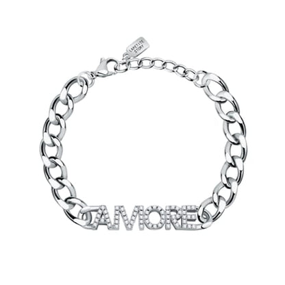 Silver bracelet with 'AMORE' inscription, featuring LA PETITE STORY JEWELRY Mod. LPS05ASD36. Elegant and stylish design.