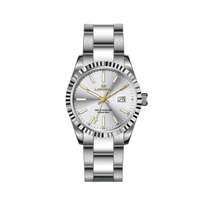 LORENZ MOD. 28190AA women's quartz wristwatch, silver stainless steel, 32mm case, mineral dial, date function, water-resistant 5 ATM.