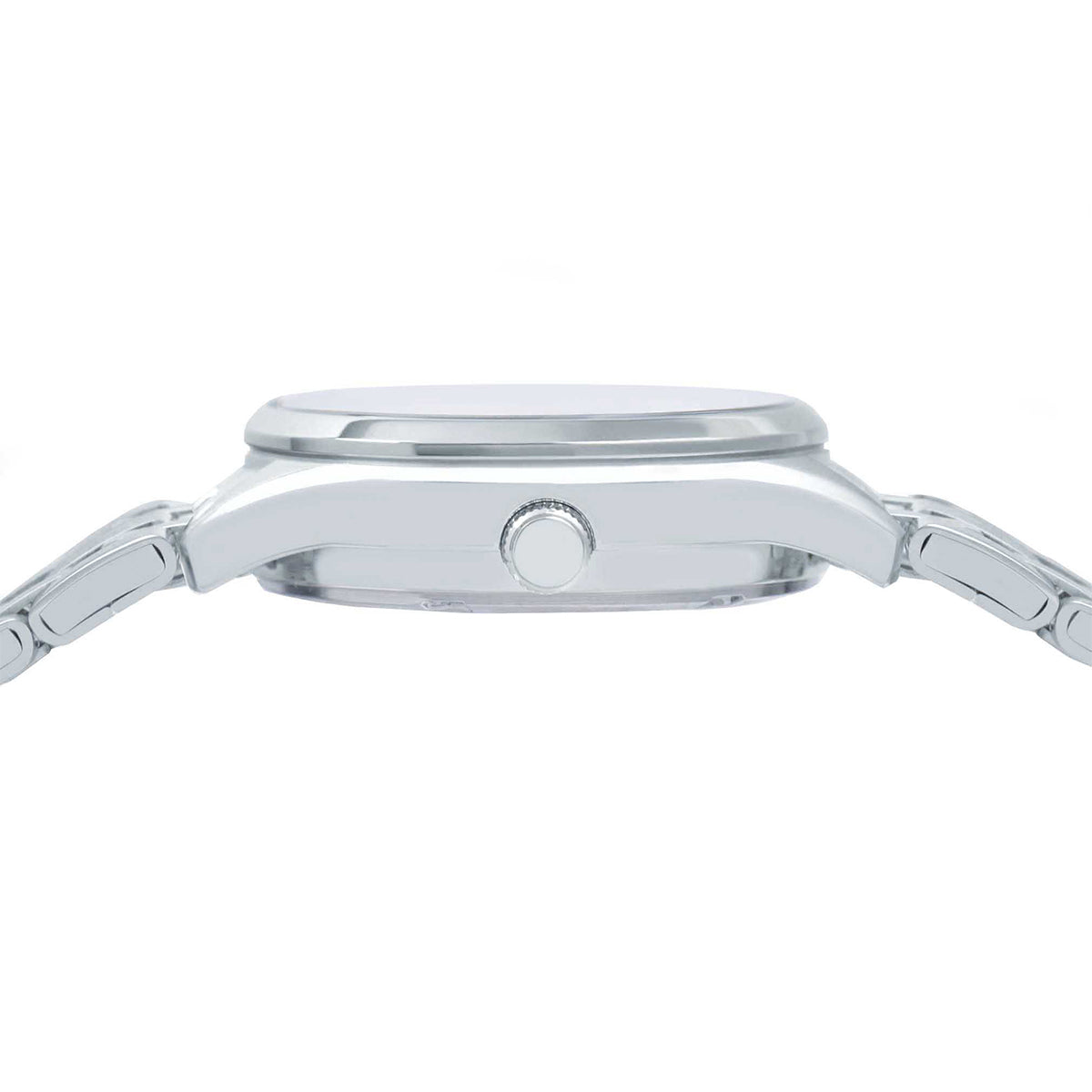 Side view of LORUS WATCHES Mod. RJ201CX9 with stainless steel design and sleek profile.