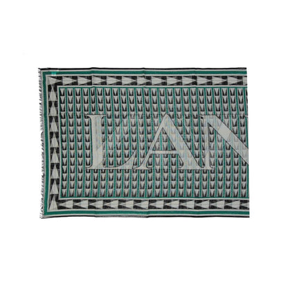 Lanvin Green Wool Scarf with fringe finish, contrast logo detail, 200 cm length, 70 cm height, made in Italy, for women.