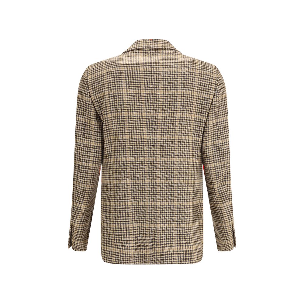 Back view of Lardini Beige Wool Clothing with houndstooth pattern and classic lapel collar.