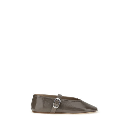 Alt Tag: Le Monde Béryl Brown Calf Leather Bos Taurus Ballet Flats with adjustable strap and beveled toe, perfect for elegance and comfort.