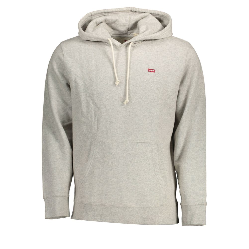 Levi's Gray Cotton Men Sweater with hood, showcasing cozy street-style sophistication and iconic brand logo on front.