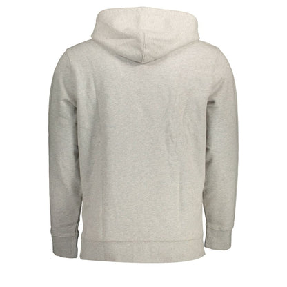 Levi's Gray Cotton Men Sweater back view showcasing hooded design and cozy texture, perfect blend of comfort and street-style fashion.