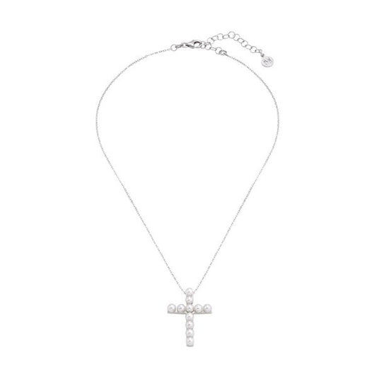 MAJORICA JEWELRY Mod. 15742.01.2.000.010.1 elegant pearl cross necklace on silver chain