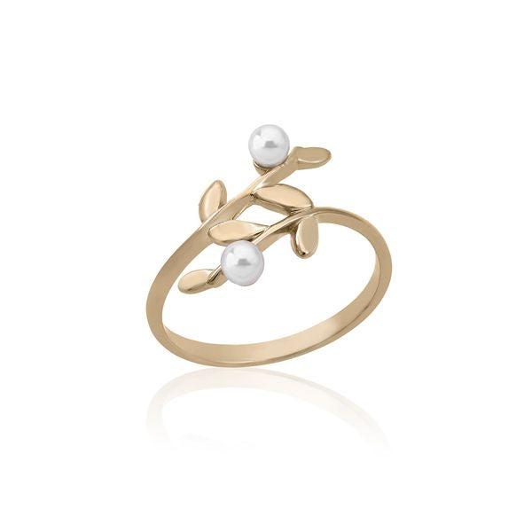 Elegant gold ring with pearls by MAJORICA JEWELRY Mod. 16153.01.1.913.010.1, featuring a nature-inspired design.