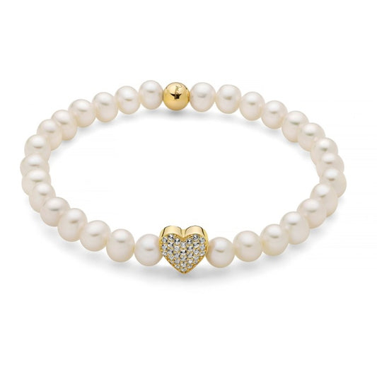 MILUNA Mod. PBR3506G-TPZ pearl bracelet with gold heart charm, elegant jewelry