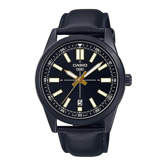 CASIO COLLECTION Mod. CASUAL DATE - LEATHER. FULL BLACK MTP-VD02BL-1EUDF