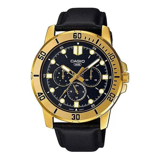CASIO COLLECTION Mod. DIVER MULTIFUCTION. LEATHER - BLACK MTP-VD300GL-1EUDF