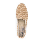 Manebí MANEBI Flat shoes Beige with raffia zigzag design, round toe, branded insole, and braided sole, top view.