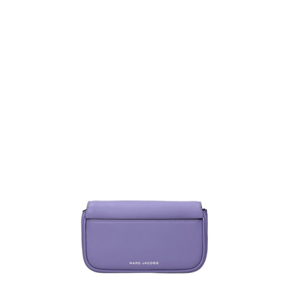 Marc Jacobs Purple Leather Crossbody Bag with logos, removable and adjustable strap, small size, button closure, casual style.