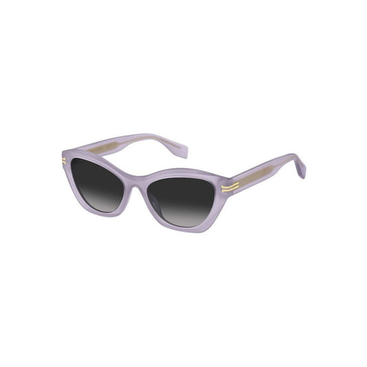 Marc Jacobs Purple Plastic Sunglasses with lilac frames, grey gradient lenses, and gold accents. Model MJ-1082-S-789.