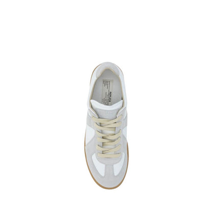 Margiela White Rubber Low Top Sneakers with calfskin and suede detailing, gum sole, front lace-up, paneled design, AW25 collection