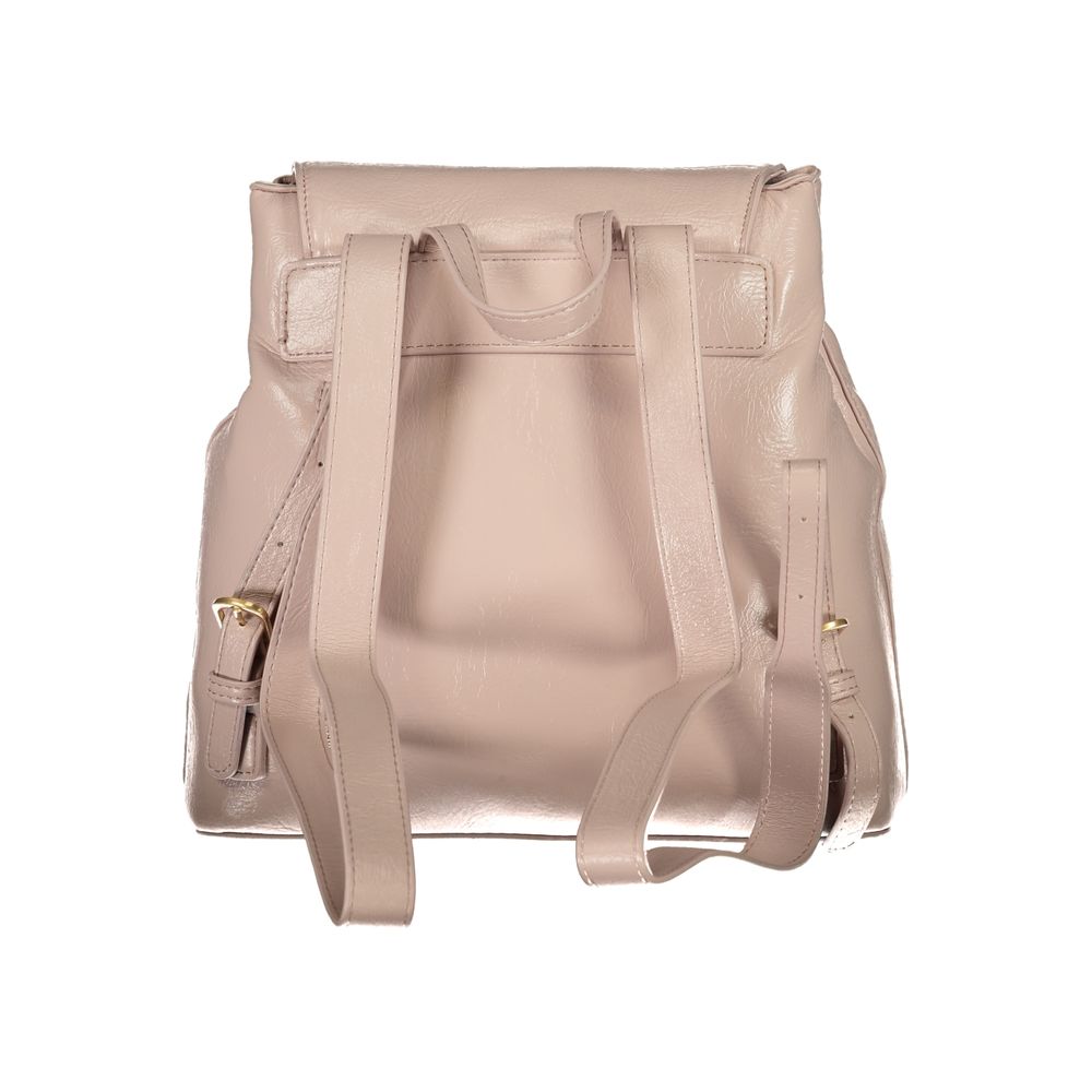 Mario Valentino Pink Polyethylene Backpack with adjustable shoulder straps and handle, features multiple compartments and logo detailing.