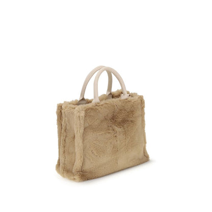 Marni Beige Polyester Handbag with fur lining, featuring fabric handles and shoulder strap, creative design ideal for versatile style.