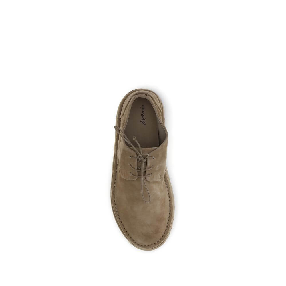 Top view of Marsell Beige Rubber Oxfords And Derbies showcasing suede lace-up design with rubber sole and calf leather upper.
