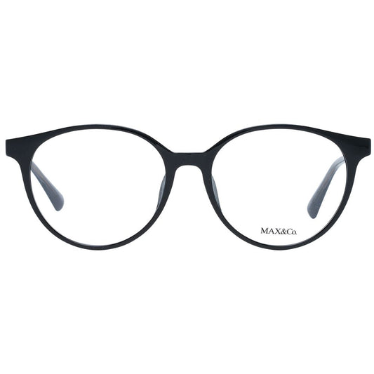 Max & Co Black Women Glasses Frame in acetate with round full-rim style, 53 lenses width and 140 temples length, includes branded case.