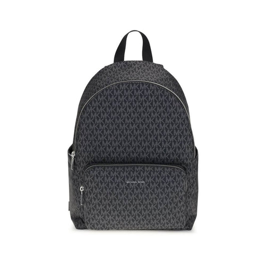 Michael Kors Black Polyester Backpack with logo print and zippered front clutch for stylish organization.