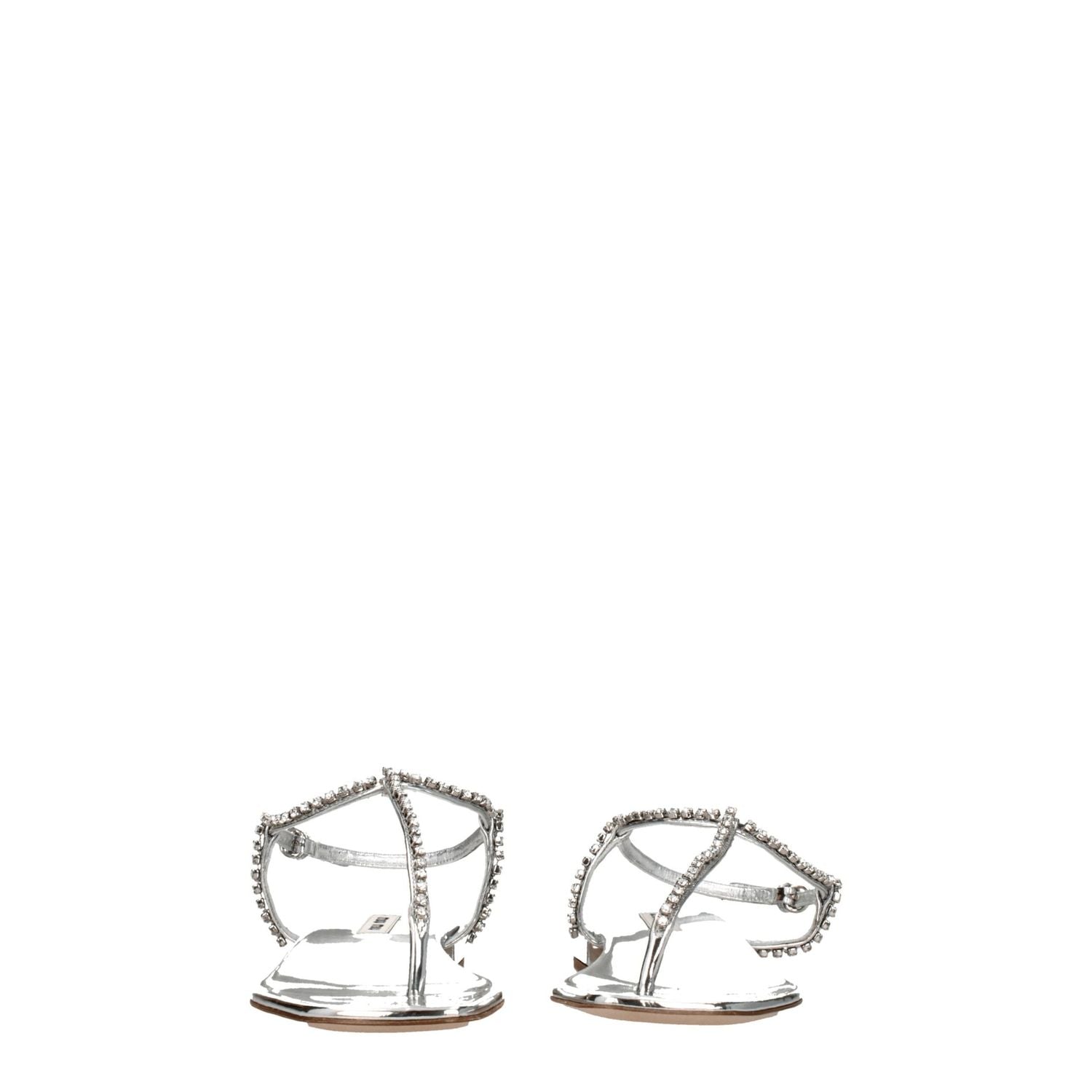 Miu Miu Gray Leather Flip-Flop Sandals